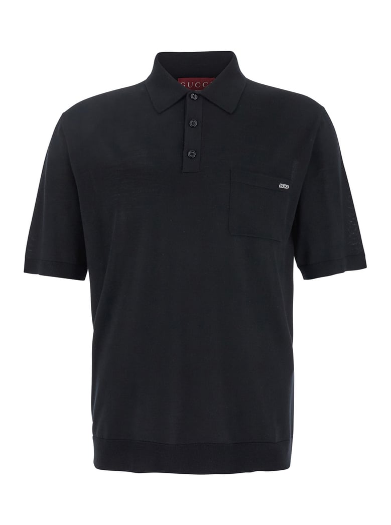 black polo shirt with chest pocket by Selfnex