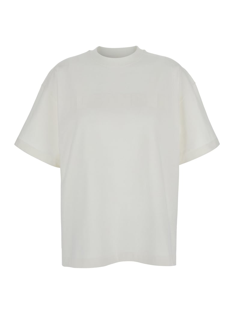 white crewneck t-shirt with logo print by Selfnex