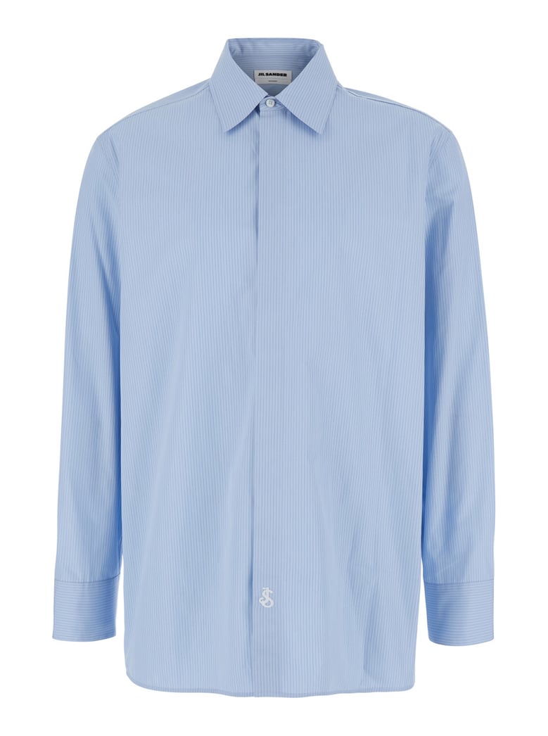 light blue pinstriped shirt with pointed collar by Selfnex