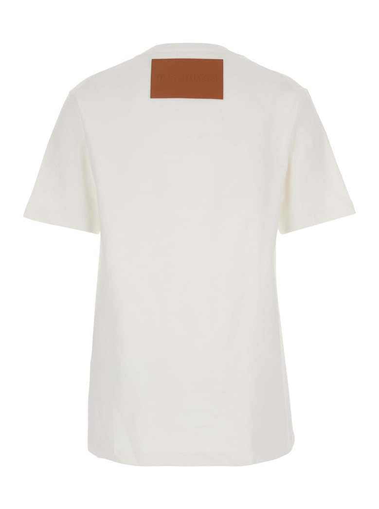 white crewneck t-shirt with logo patch by Selfnex