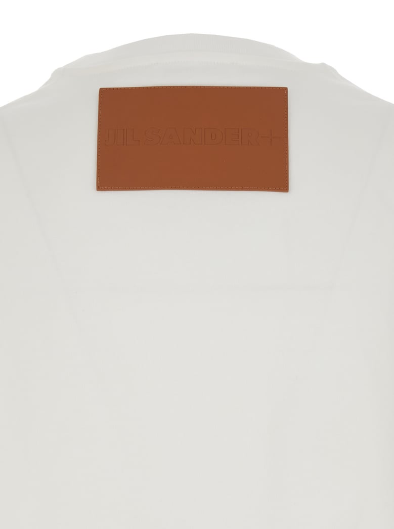 white crewneck t-shirt with logo patch by Selfnex