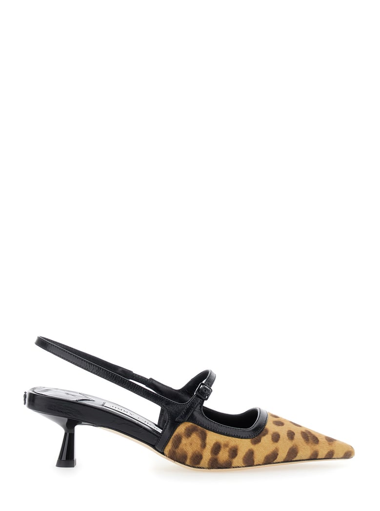 brown slingback pumps with leopard motif by Selfnex