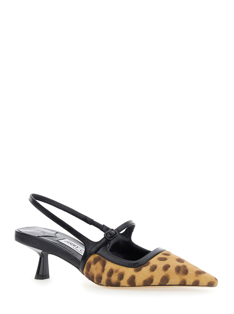 brown slingback pumps with leopard motif by Selfnex