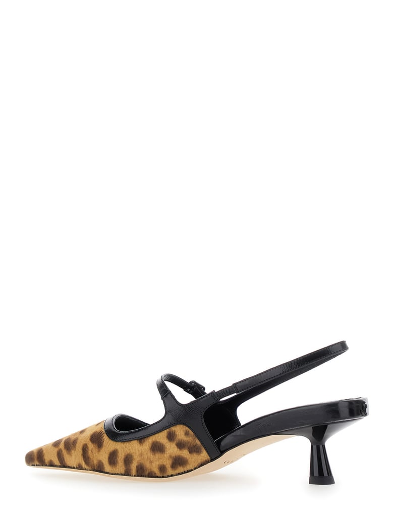 brown slingback pumps with leopard motif by Selfnex