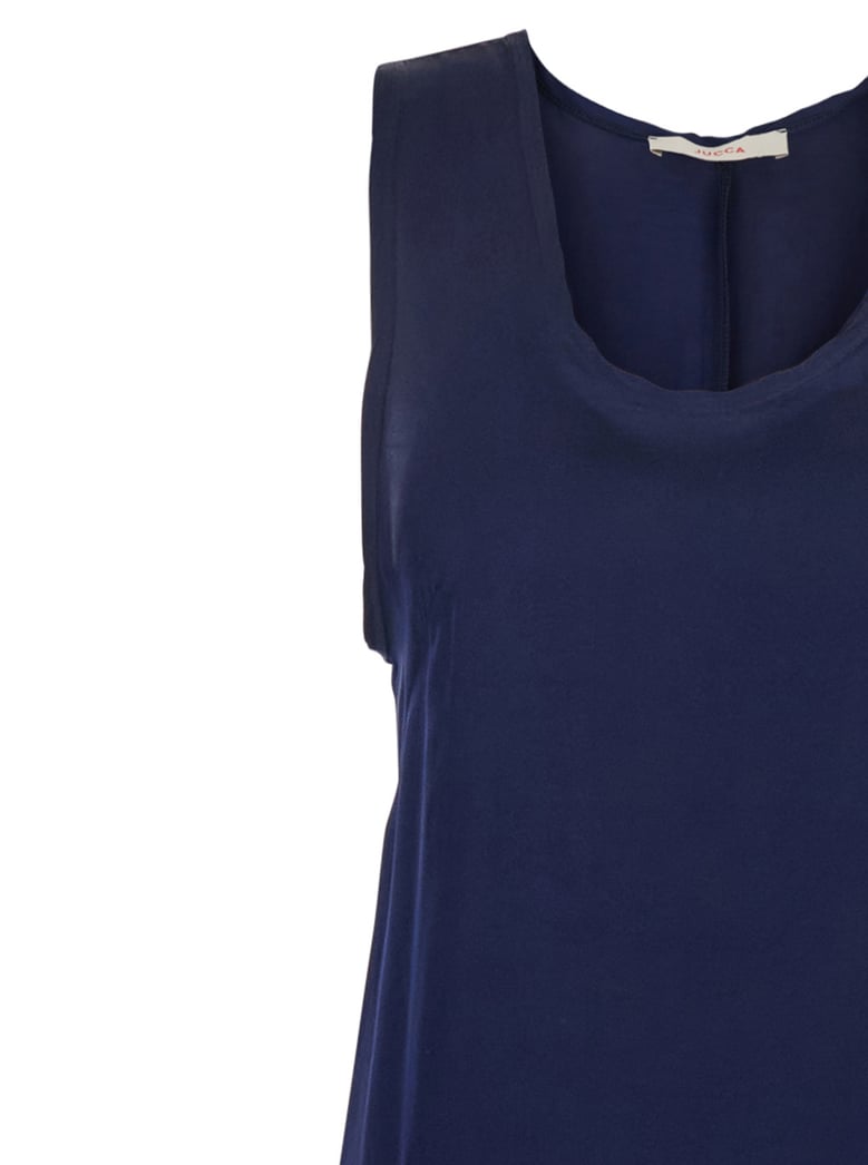 blue long dress with u-neck by Selfnex