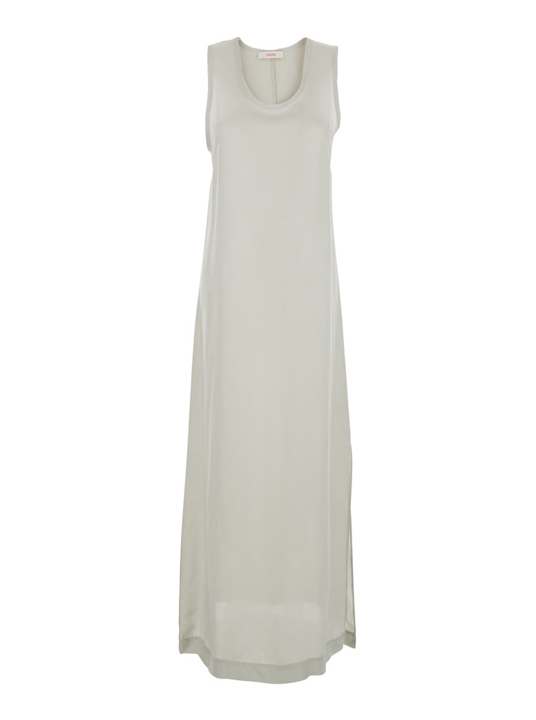 white long dress with u-neck and back closure by Selfnex