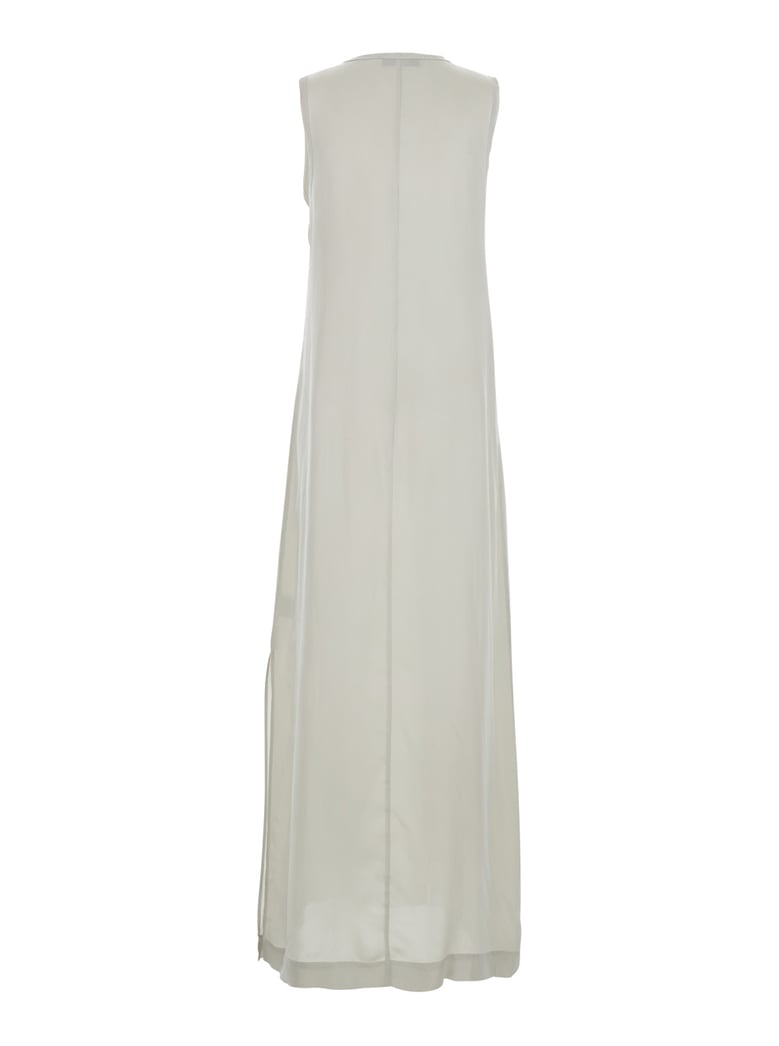 white long dress with u-neck and back closure by Selfnex