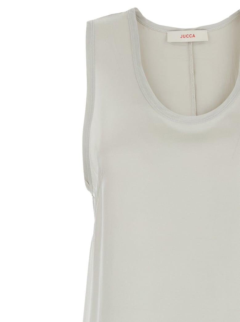 white long dress with u-neck and back closure by Selfnex