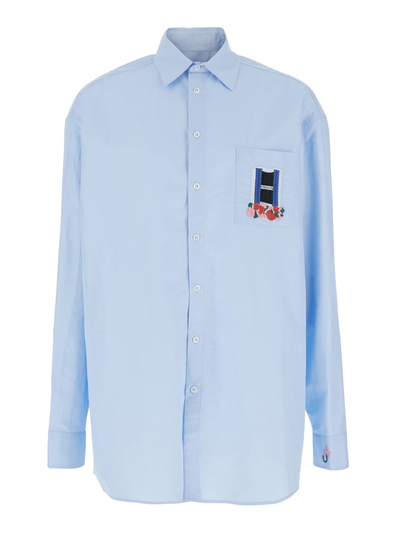 light blue embroidered shirt with classic collar by Selfnex