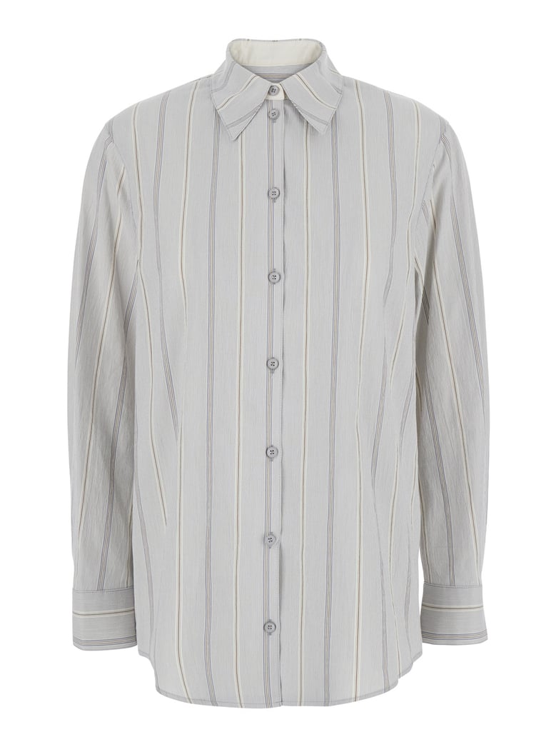 shirt in light blue cotton with striped motif by Selfnex