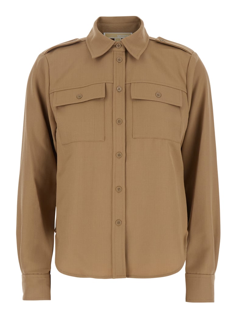 beige shirt with patch pockets by Selfnex