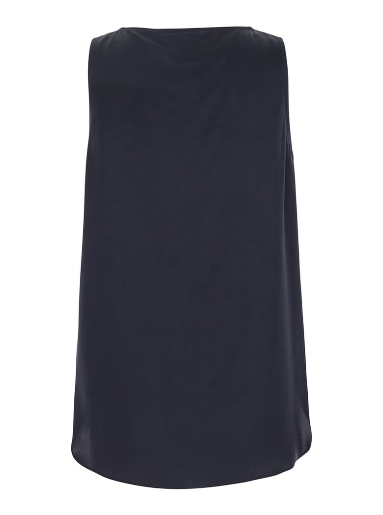 blue sleeveless top with round neck in silk by Selfnex