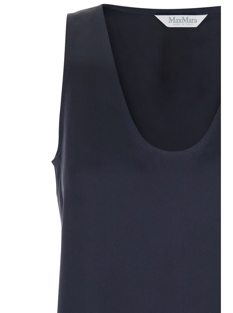 blue sleeveless top with round neck in silk by Selfnex