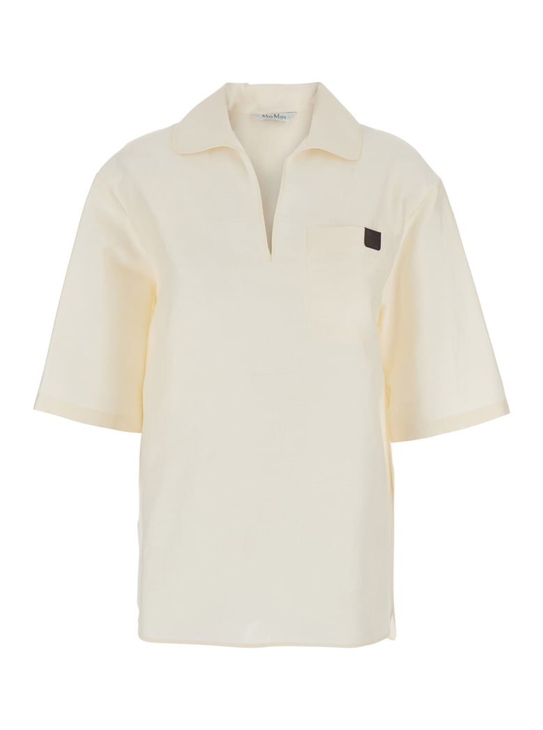 'osiride' white v-neck shirt with logo patch by Selfnex