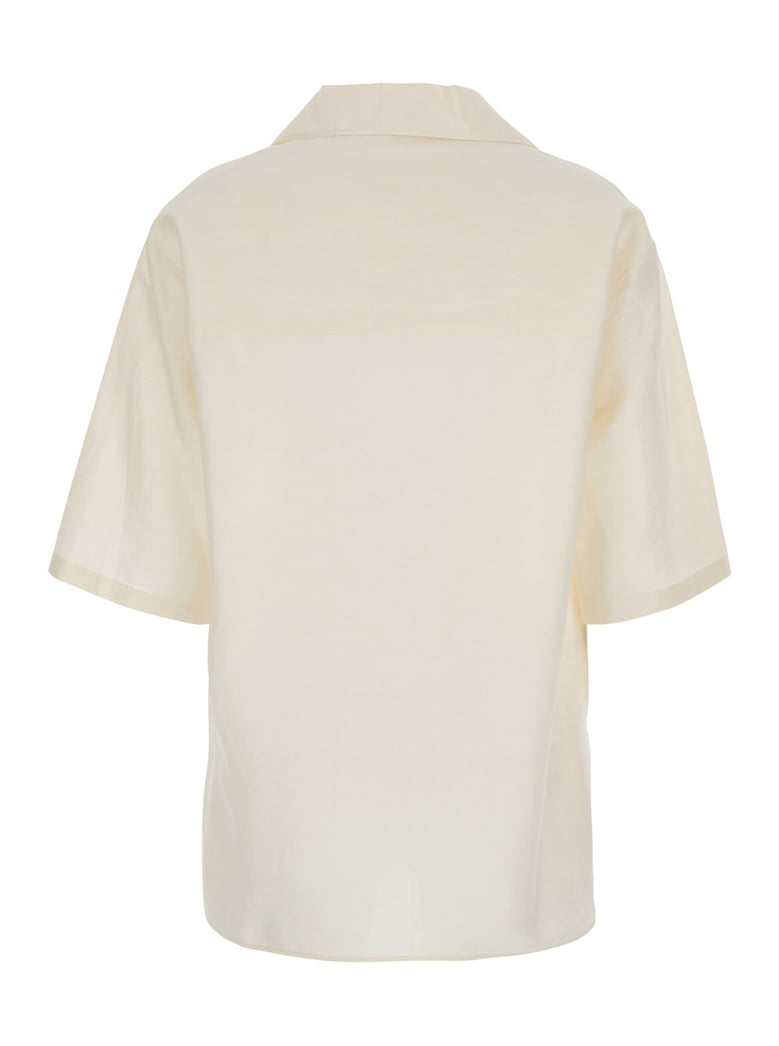 'osiride' white v-neck shirt with logo patch by Selfnex