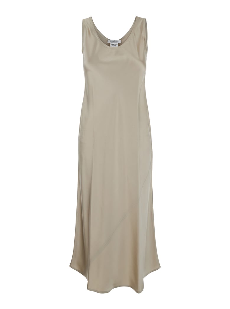 beige silk dress with asymmetrical bottom by Selfnex