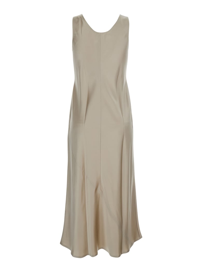 beige silk dress with asymmetrical bottom by Selfnex