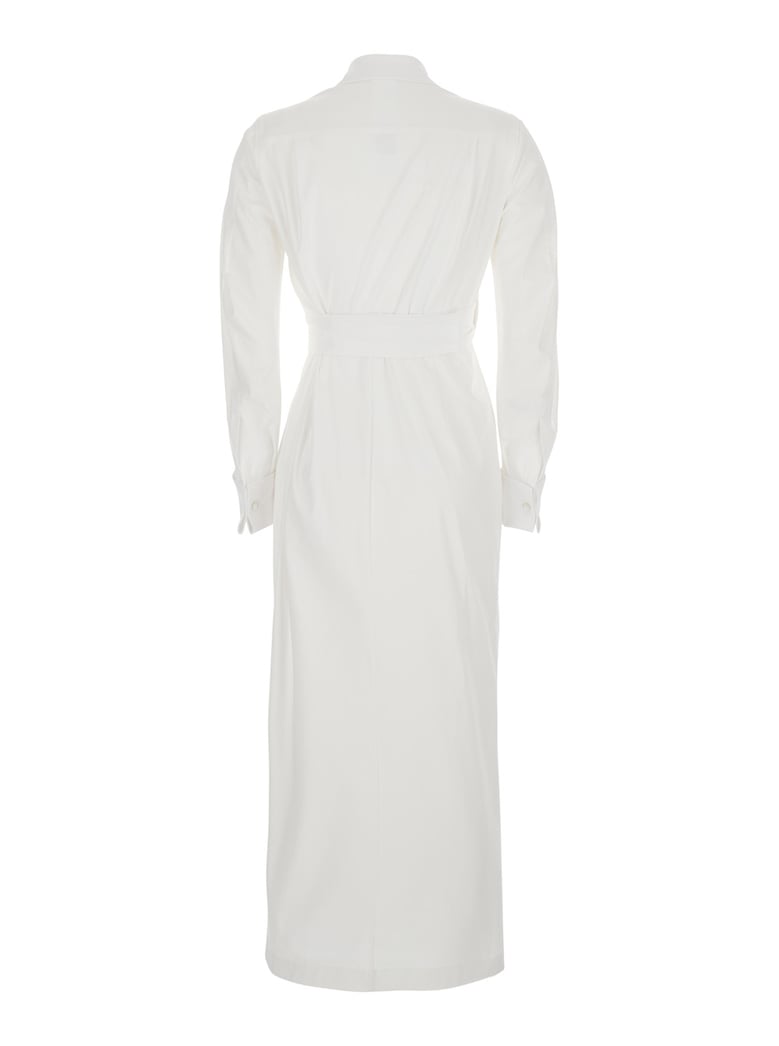 white long dress with asymmetrical waist detail by Selfnex
