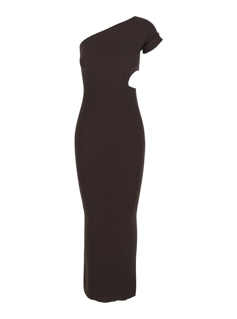 brown long dress with cut-out design by Selfnex