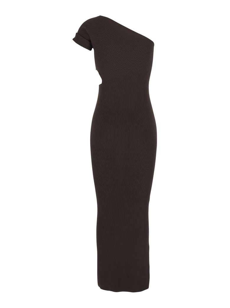 brown long dress with cut-out design by Selfnex