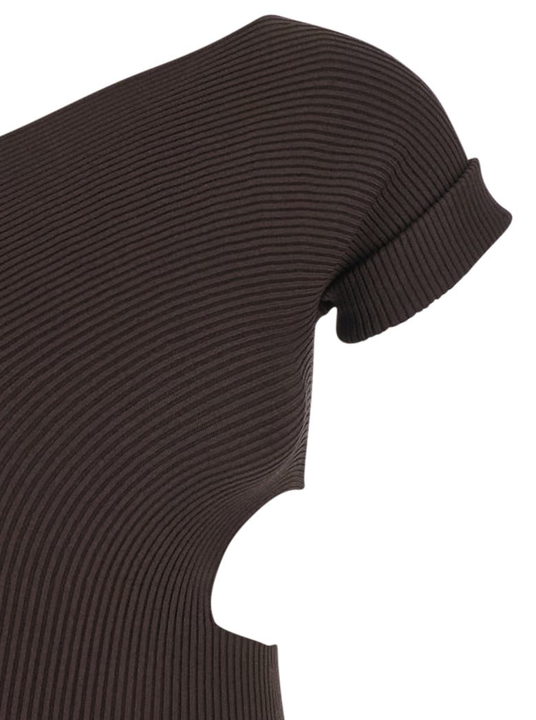 brown long dress with cut-out design by Selfnex