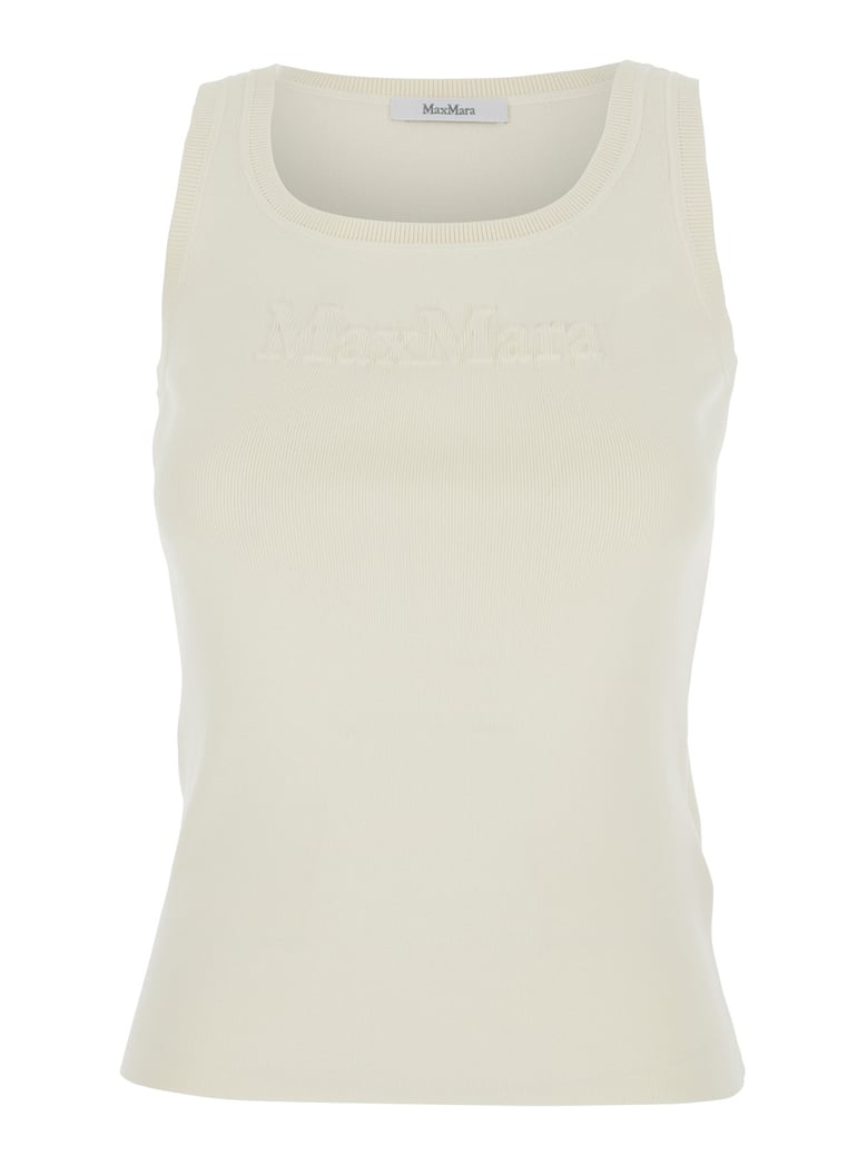 white sleeveless top with square neck by Selfnex