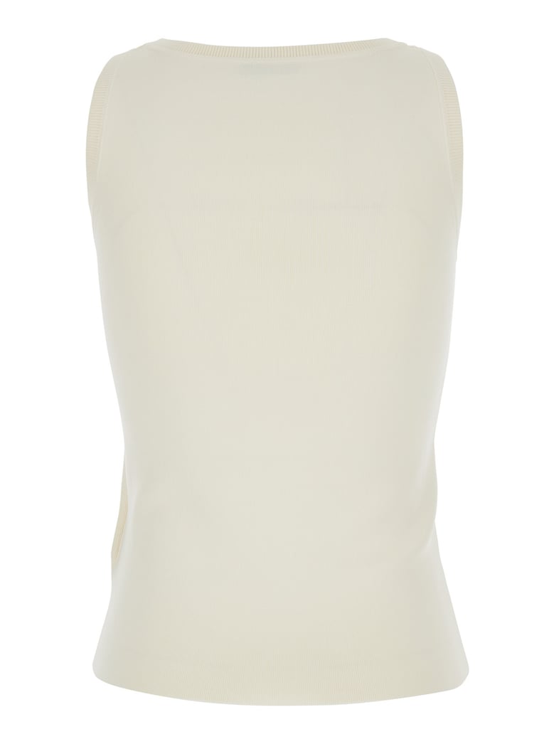 white sleeveless top with square neck by Selfnex