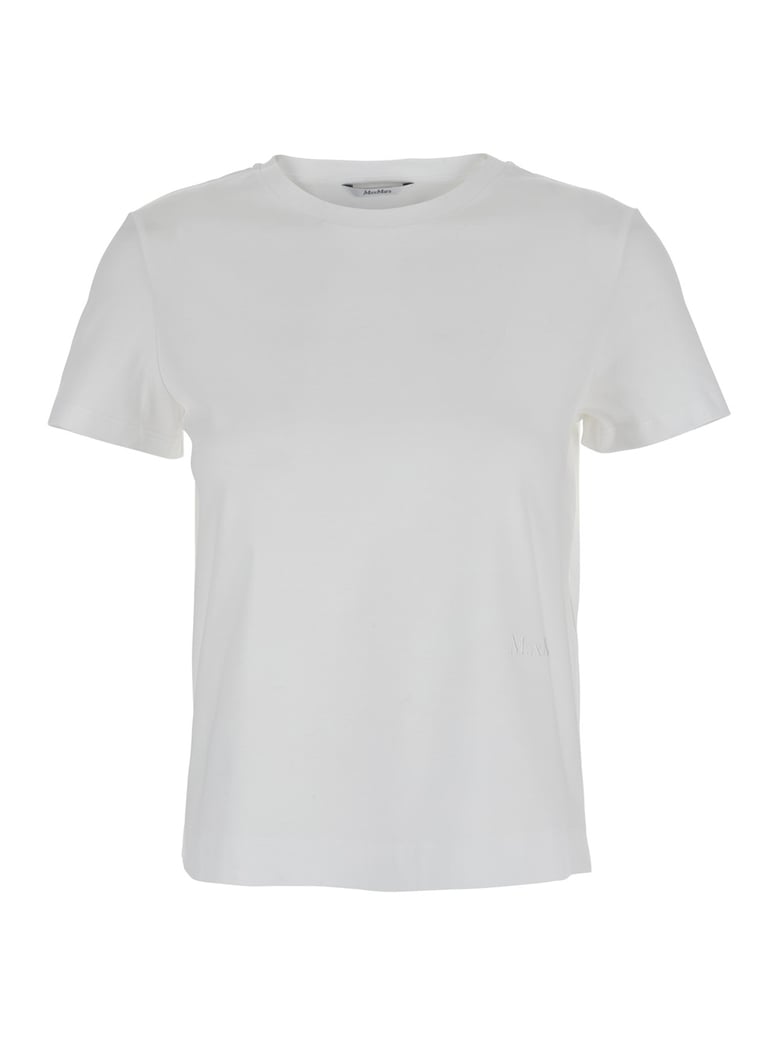 white crewneck t-shirt with tonal logo by Selfnex