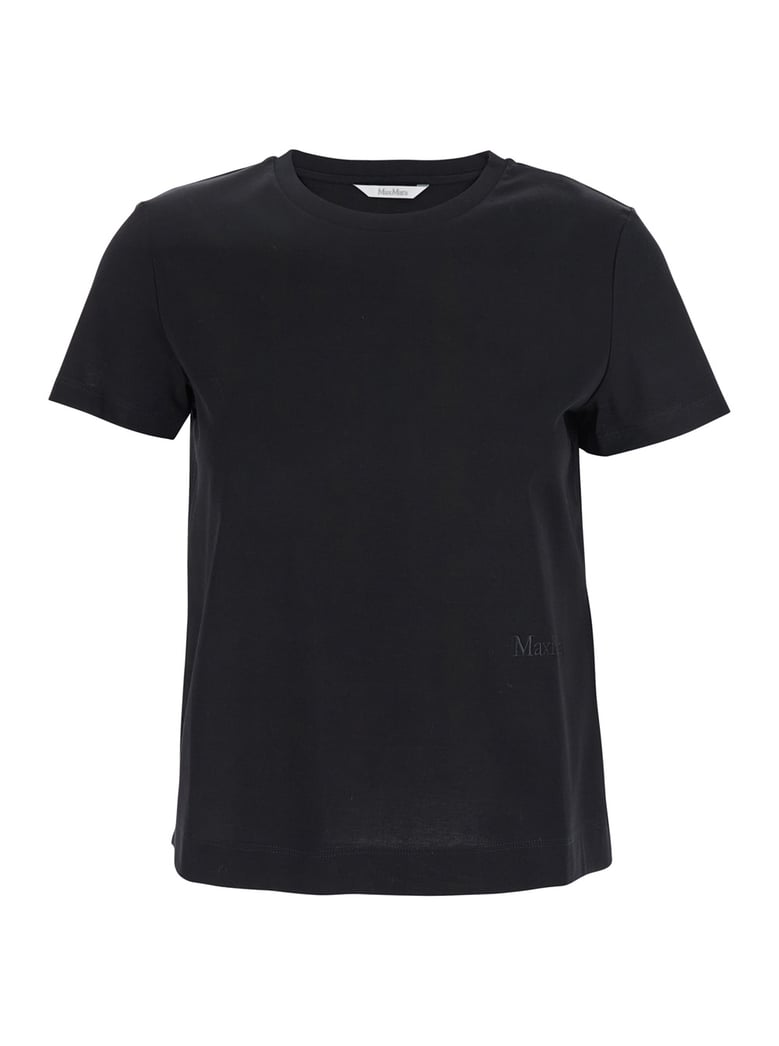 black cotton t-shirt with embroidered logo by Selfnex