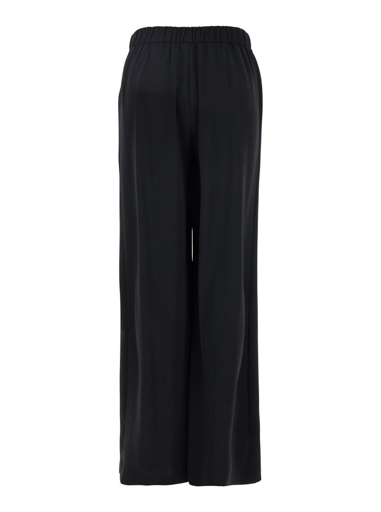 wide leg black pants with elastic waist by Selfnex