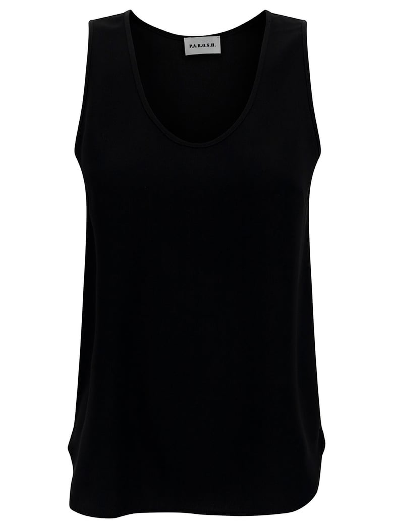 black tank top with plunging u neckline by Selfnex