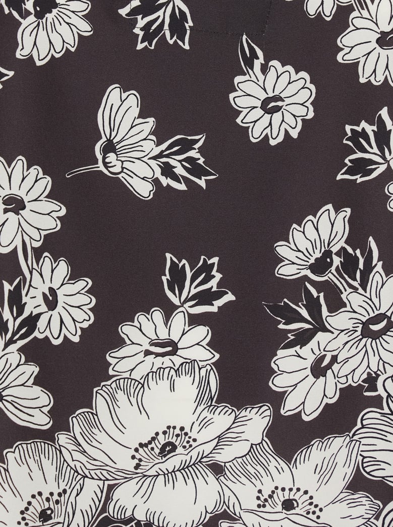 white and black floral silk blouse by Selfnex