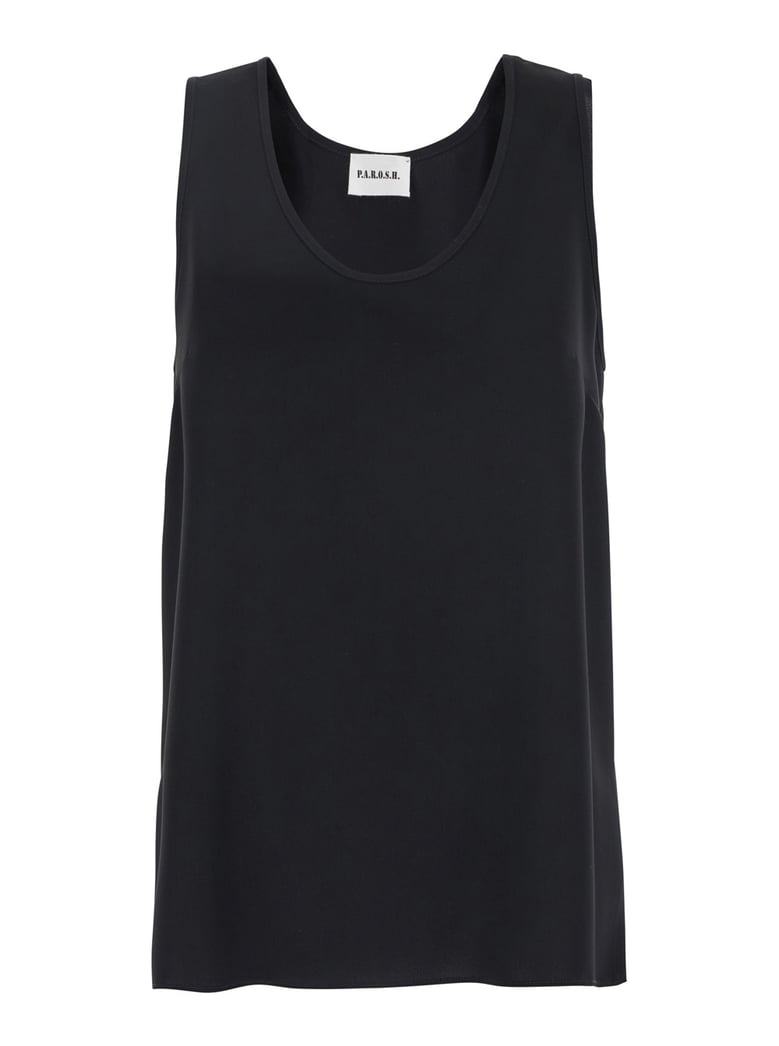 black sleeveless top with round neck by Selfnex