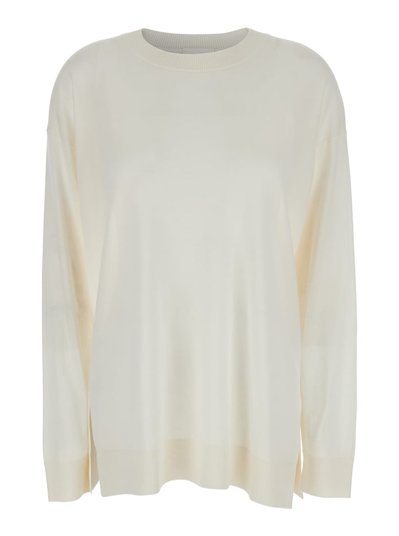 white long-sleeved crewneck sweater by Selfnex