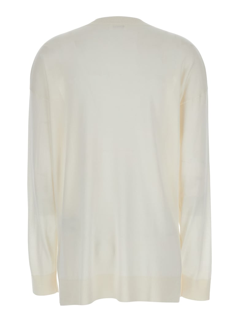 white long-sleeved crewneck sweater by Selfnex