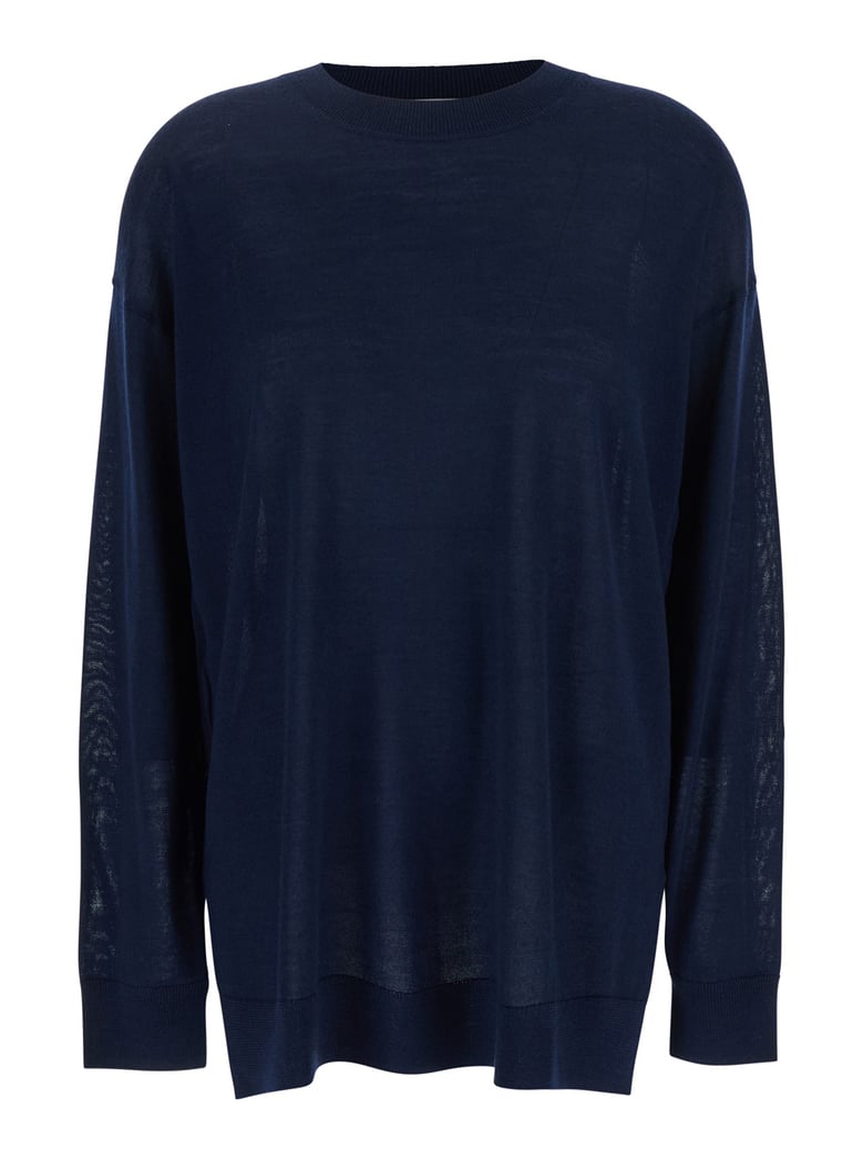 blue long-sleeved crewneck sweater by Selfnex