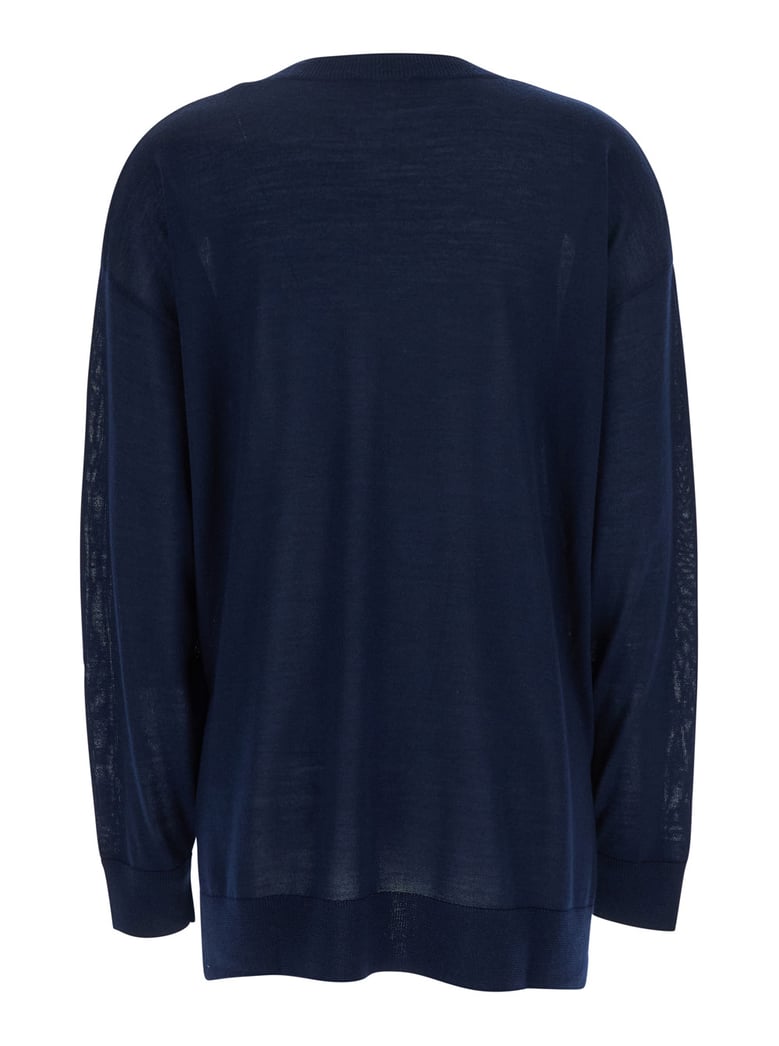 blue long-sleeved crewneck sweater by Selfnex