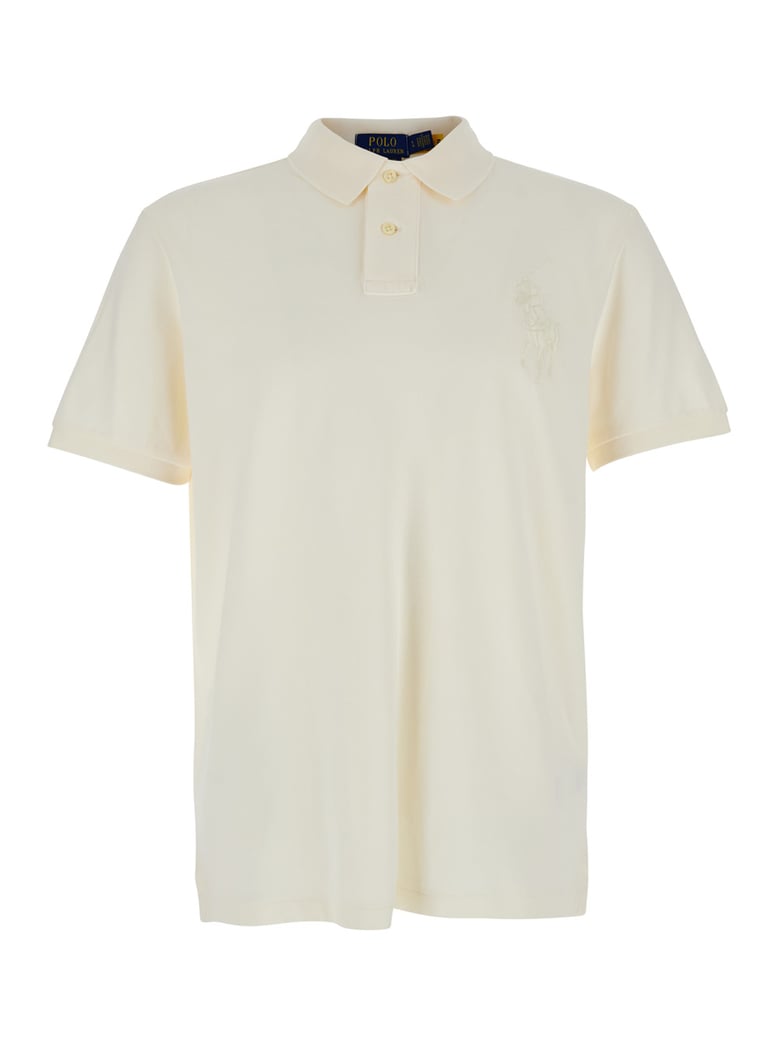 white polo shirt with large pony detail by Selfnex