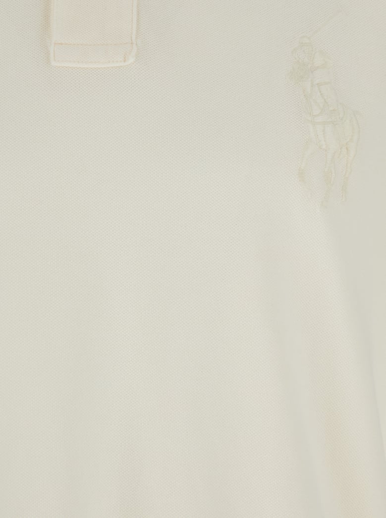 white polo shirt with large pony detail by Selfnex