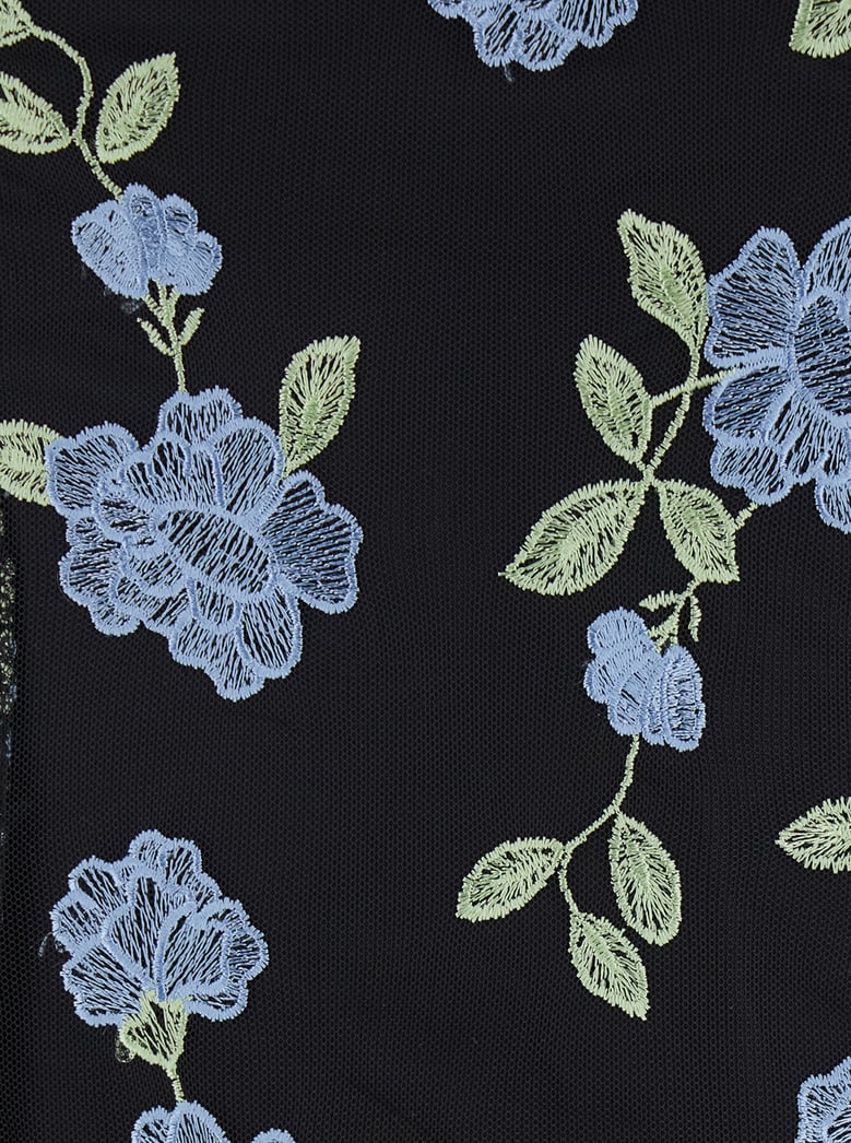 black high neck mini dress with floral motif by Selfnex