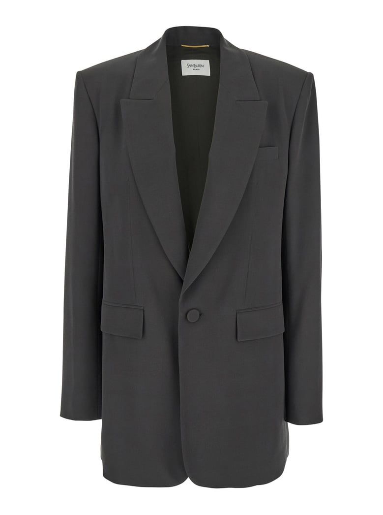 grey single-breasted silk jacket by Selfnex