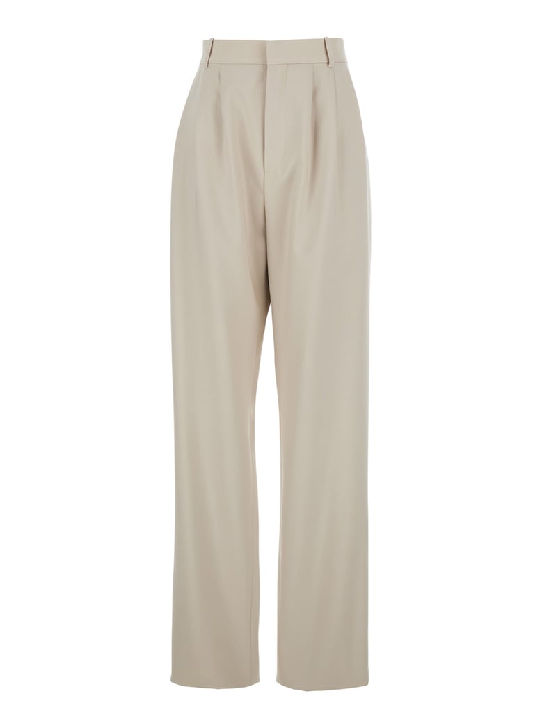 beige wool pants with belt loops by Selfnex