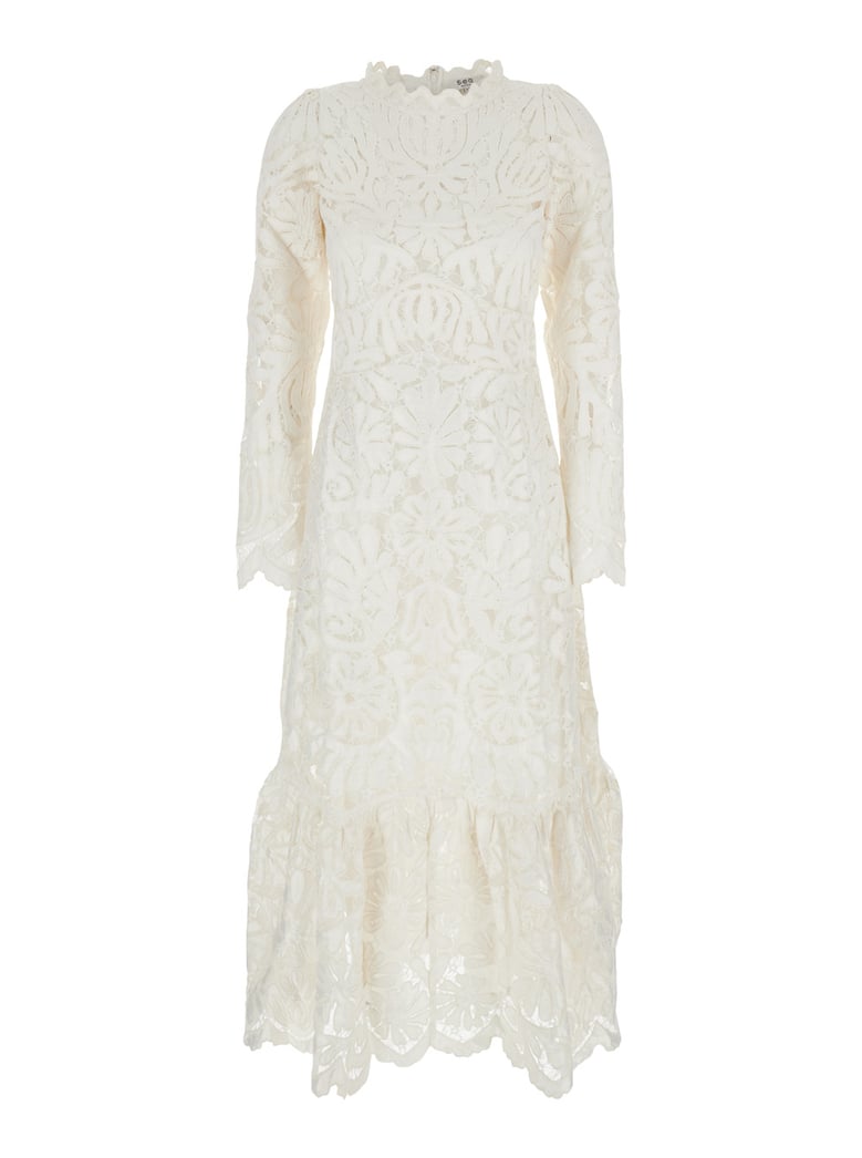 white crewneck long dress with asymmetric hem by Selfnex