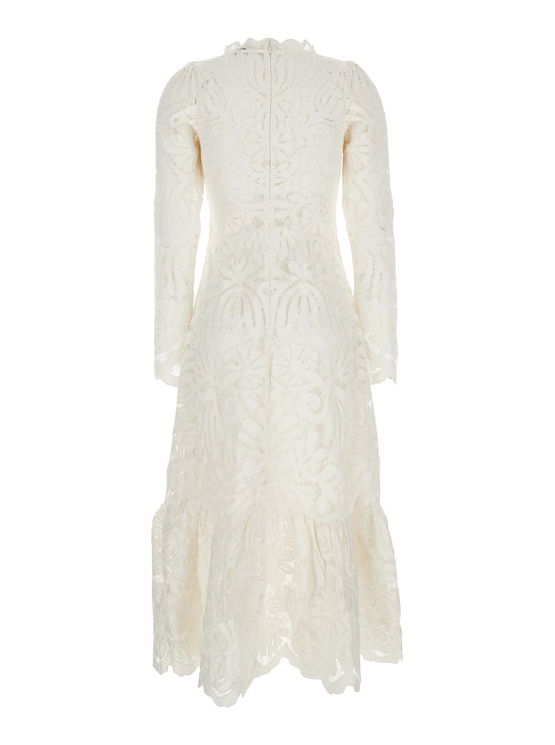 white crewneck long dress with asymmetric hem by Selfnex
