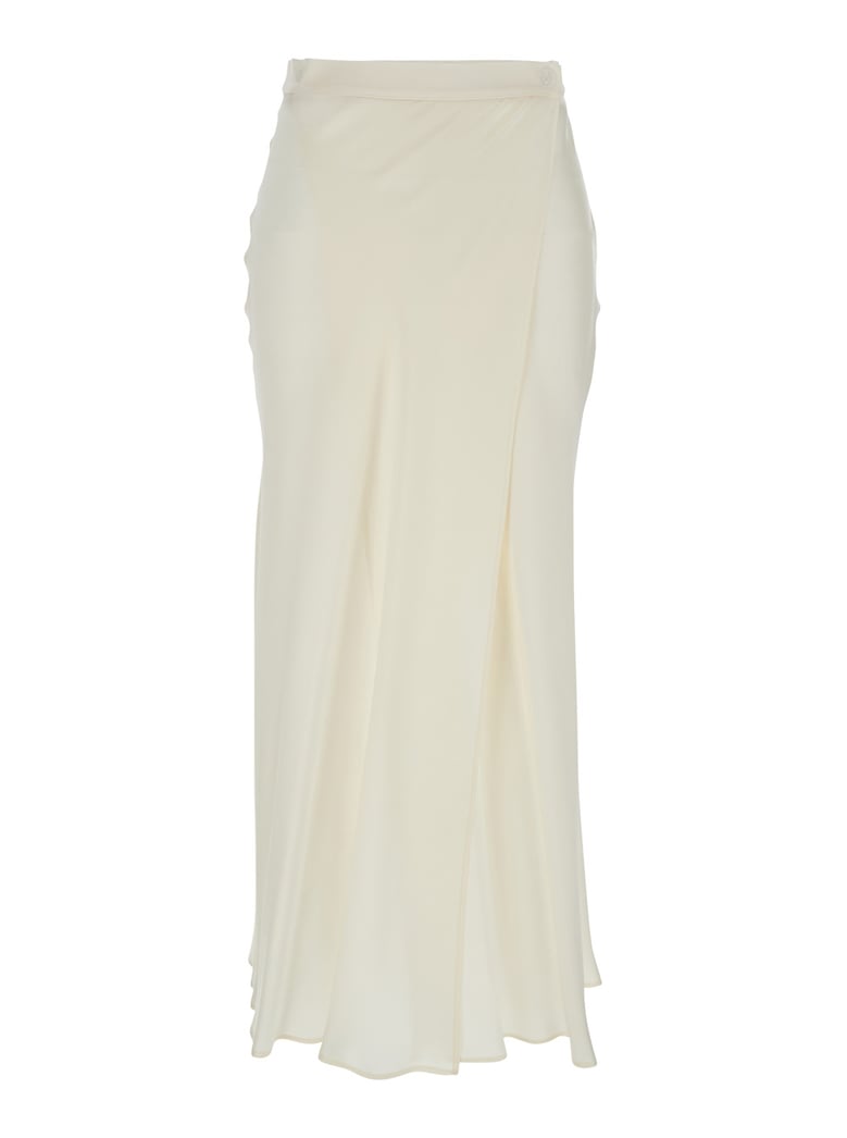 white skirt with wrap design in silk blend by Selfnex