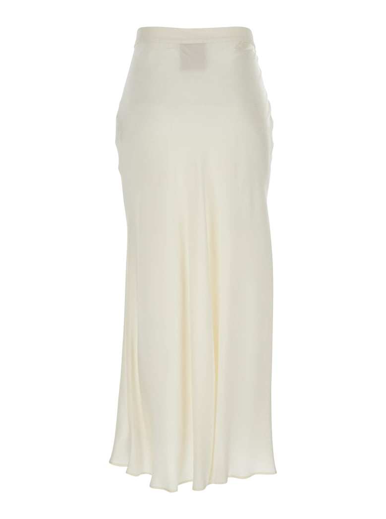 white skirt with wrap design in silk blend by Selfnex
