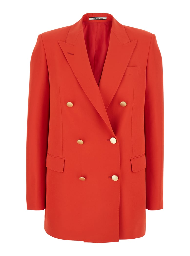 red double-breasted jacket with classic lapels by Selfnex