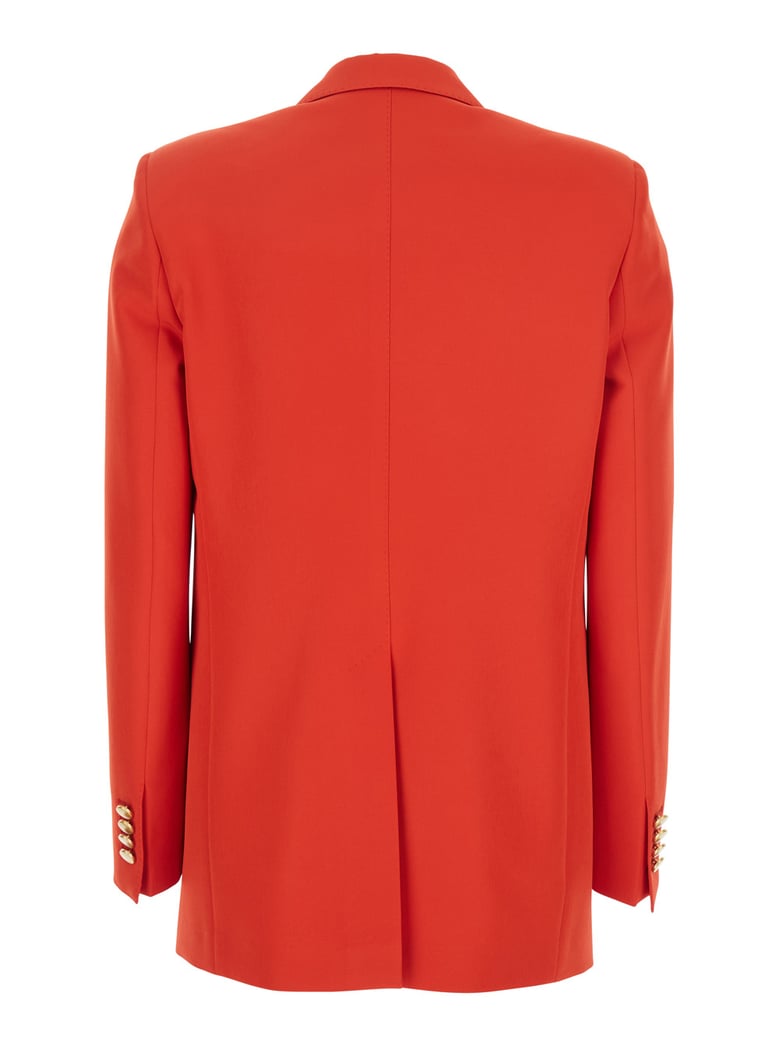red double-breasted jacket with classic lapels by Selfnex