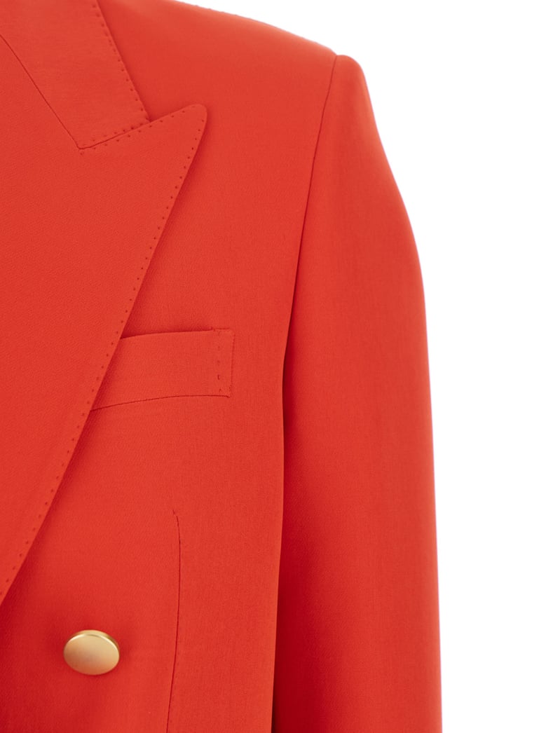 red double-breasted jacket with classic lapels by Selfnex