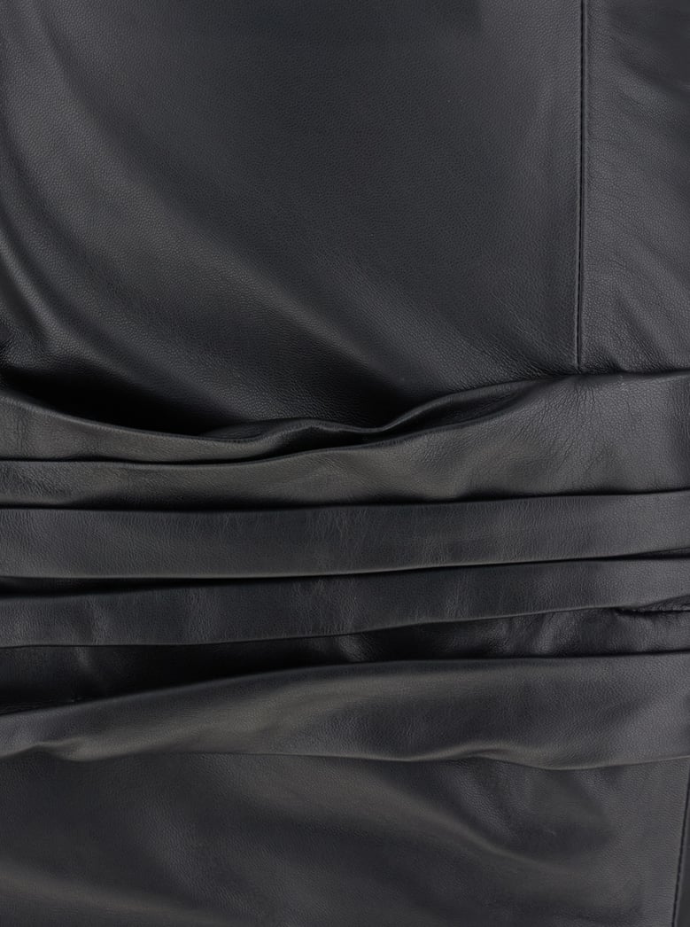 black off-shoulder leather midi dress by Selfnex